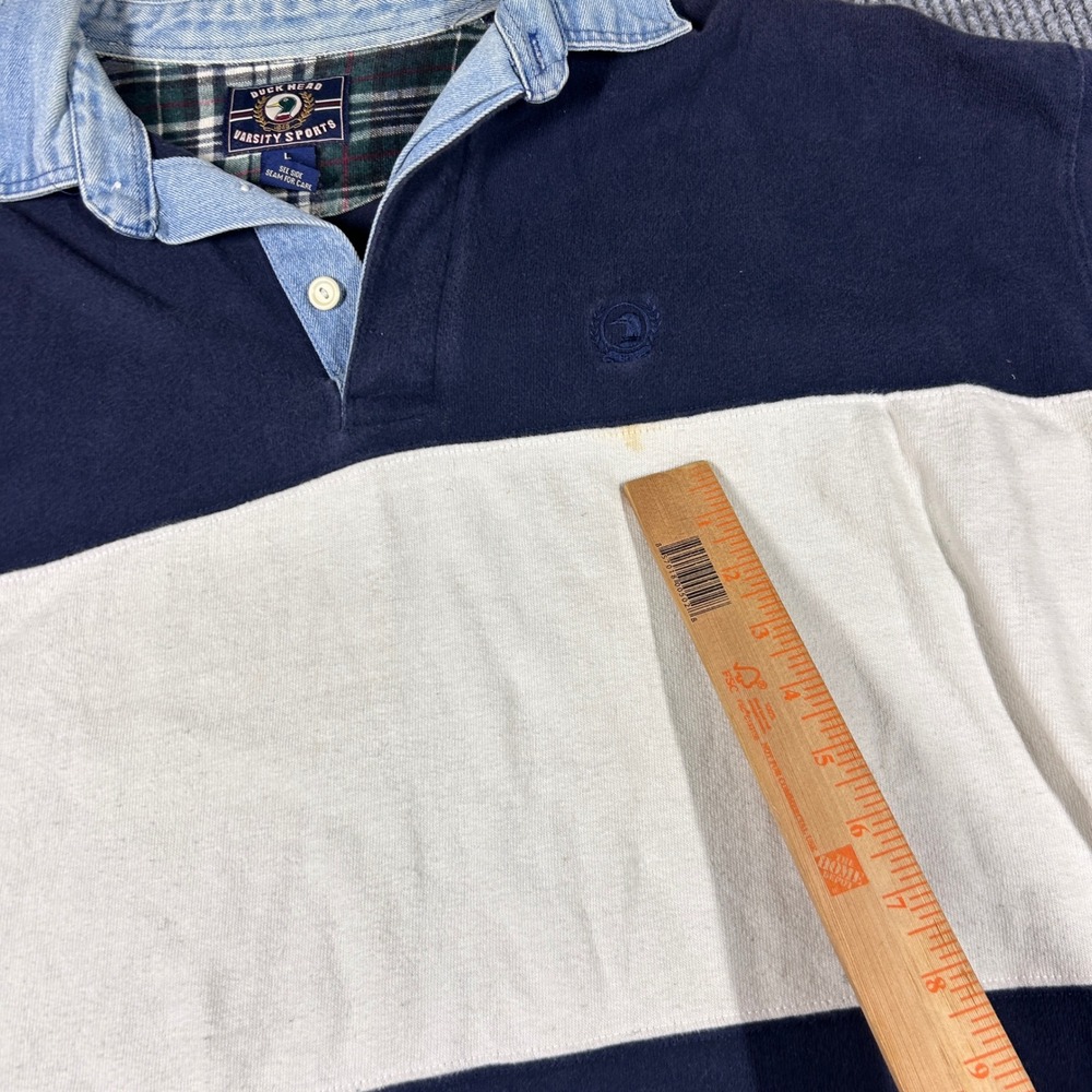 Vintage Duck Head Shirt Men's L Varsity Sports Rugby Navy Denim Collar Stripe - Picture 7 of 7